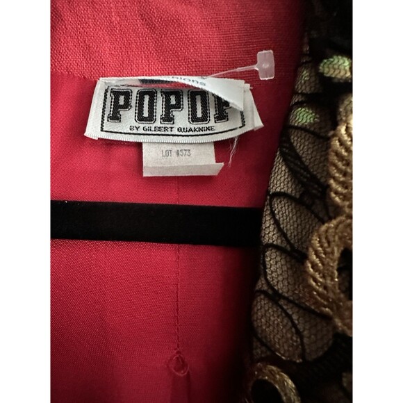 Vintage 80s/90s POPOF Linen Jacket Blazer Red, Black Lace, Padded, Gold Trim 5/6 - Picture 7 of 8